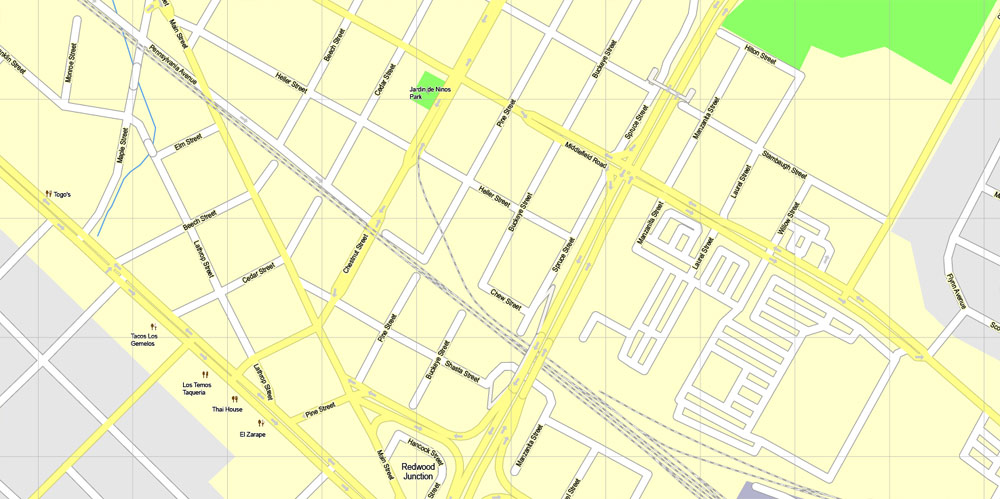 1000x499 Menlo Park Map Vector California Exact Detailed City Plan