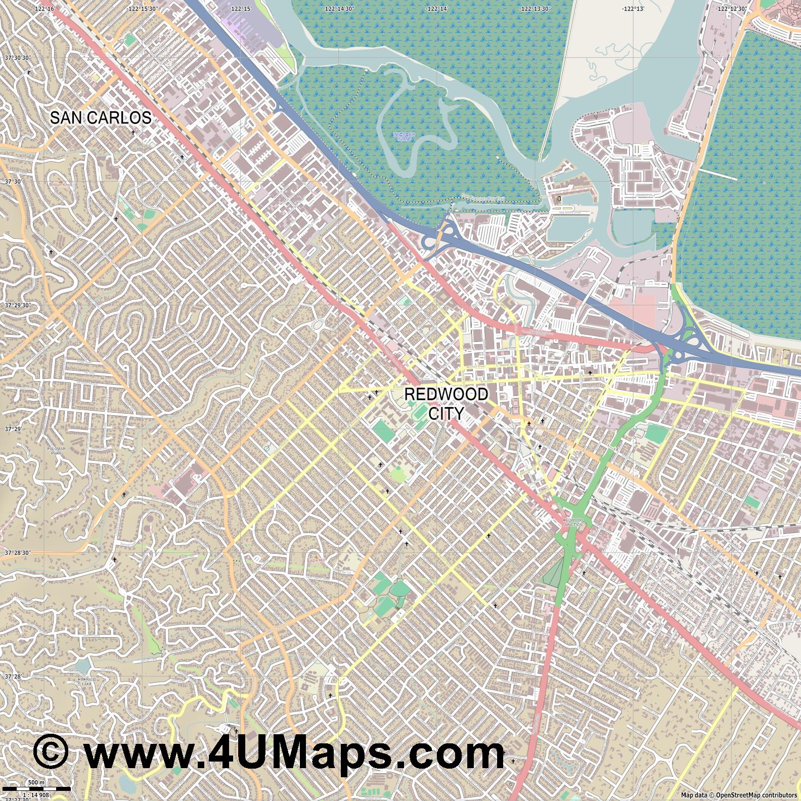 1584x1584 Pdf, Scalable Vector City Map Redwood City