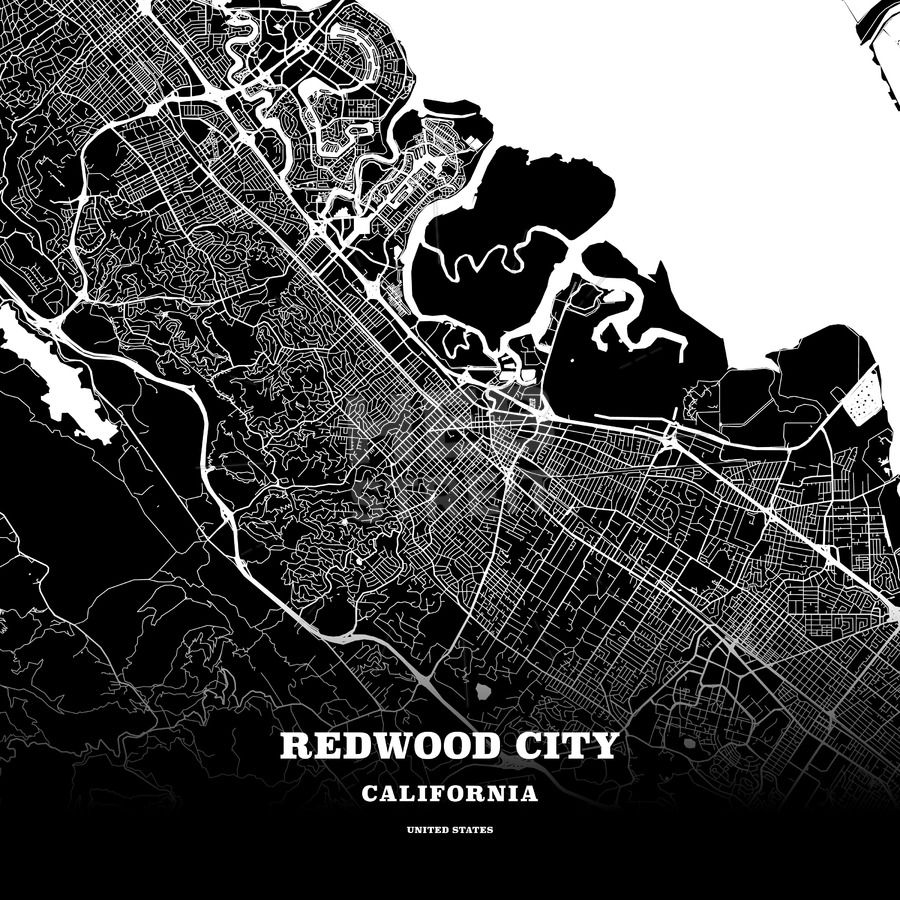 900x900 Black Map Poster Template Of Redwood City, California, Usa Maps