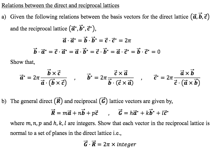 758x517 Solved Relations Between The Direct And Reciprocal Lattic