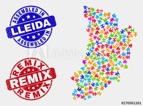 500x372 Puzzle Lleida Province Map And Blue Assembled Seal St