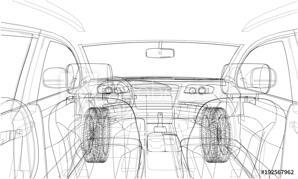 1000x600 Photo Art Print Sketch Of Car Interior Vector Rendering