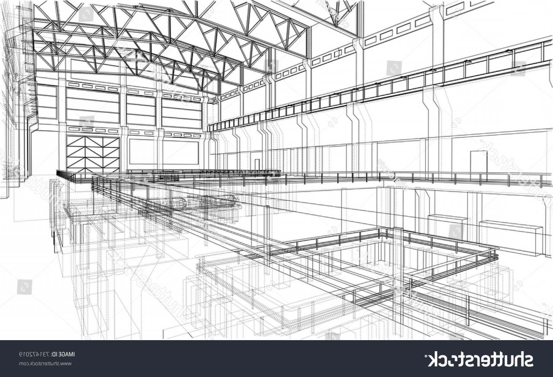 1800x1227 Warehouse Sketch Vector Rendering D Wireframe Cqrecords