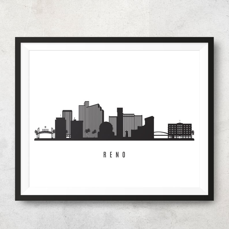 794x794 Reno Skyline Printable Reno Nevada City Black White Wall Art Etsy