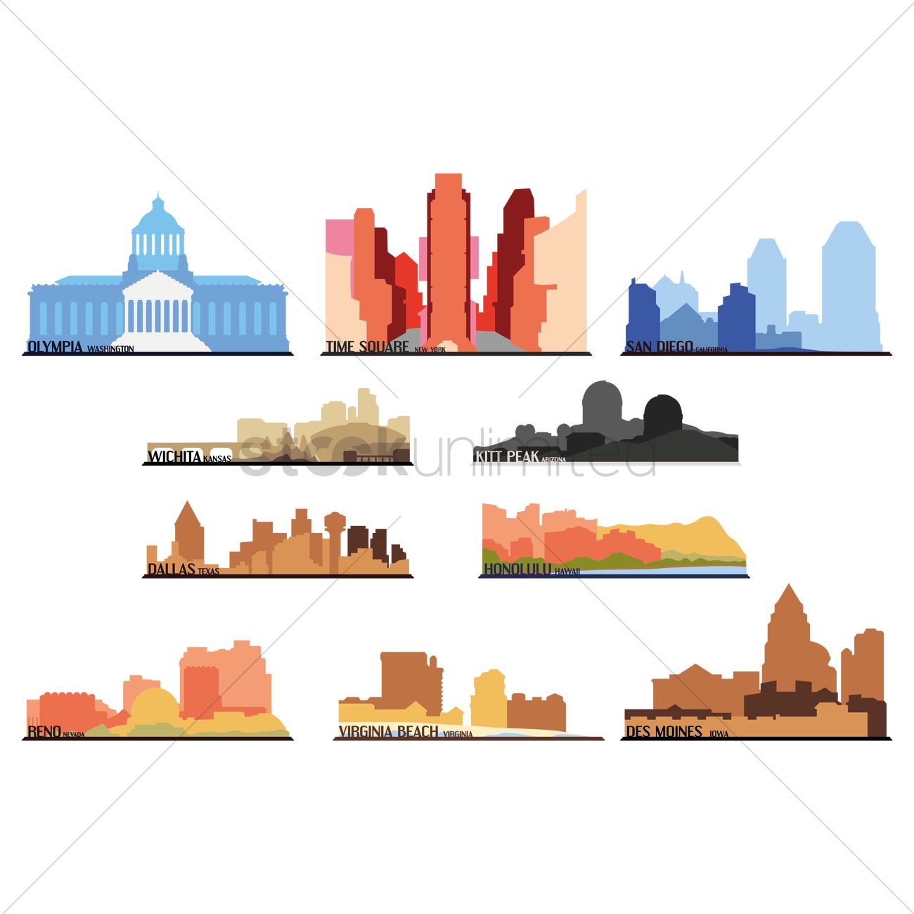 1300x1300 Set Of American State Icons Vector Image