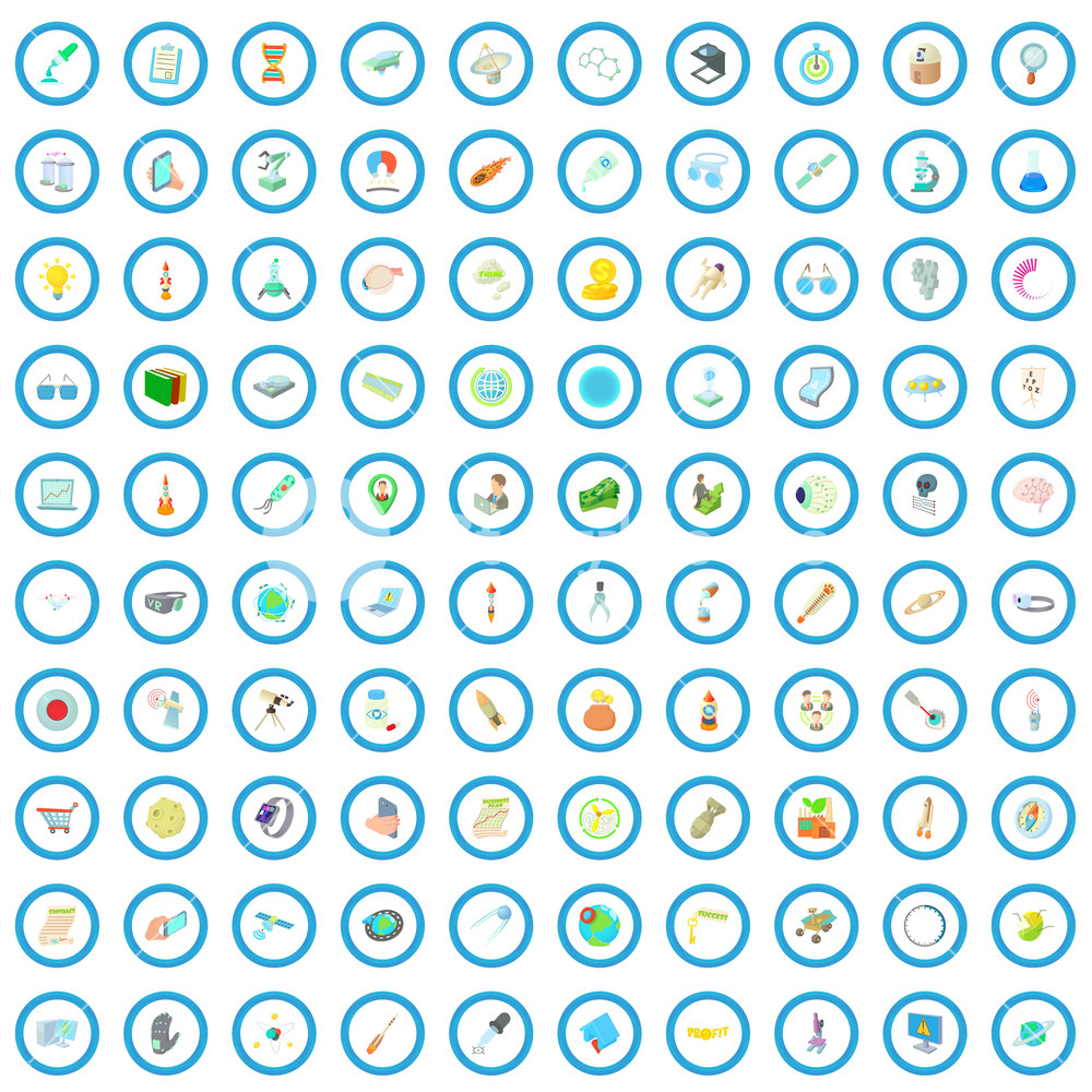 1000x1000 Research And Development Icons Set In Cartoon Style For Any
