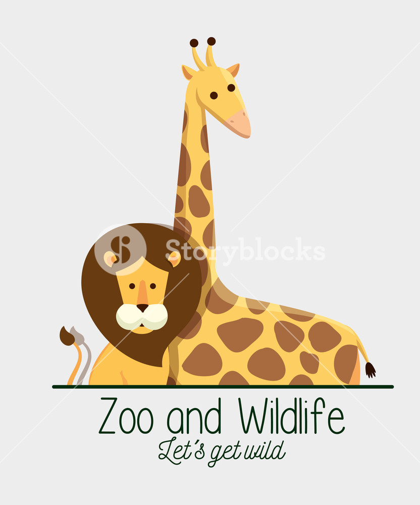 832x1000 Lion And Giraffe Animals In The Safari Reserve Vector Illustration