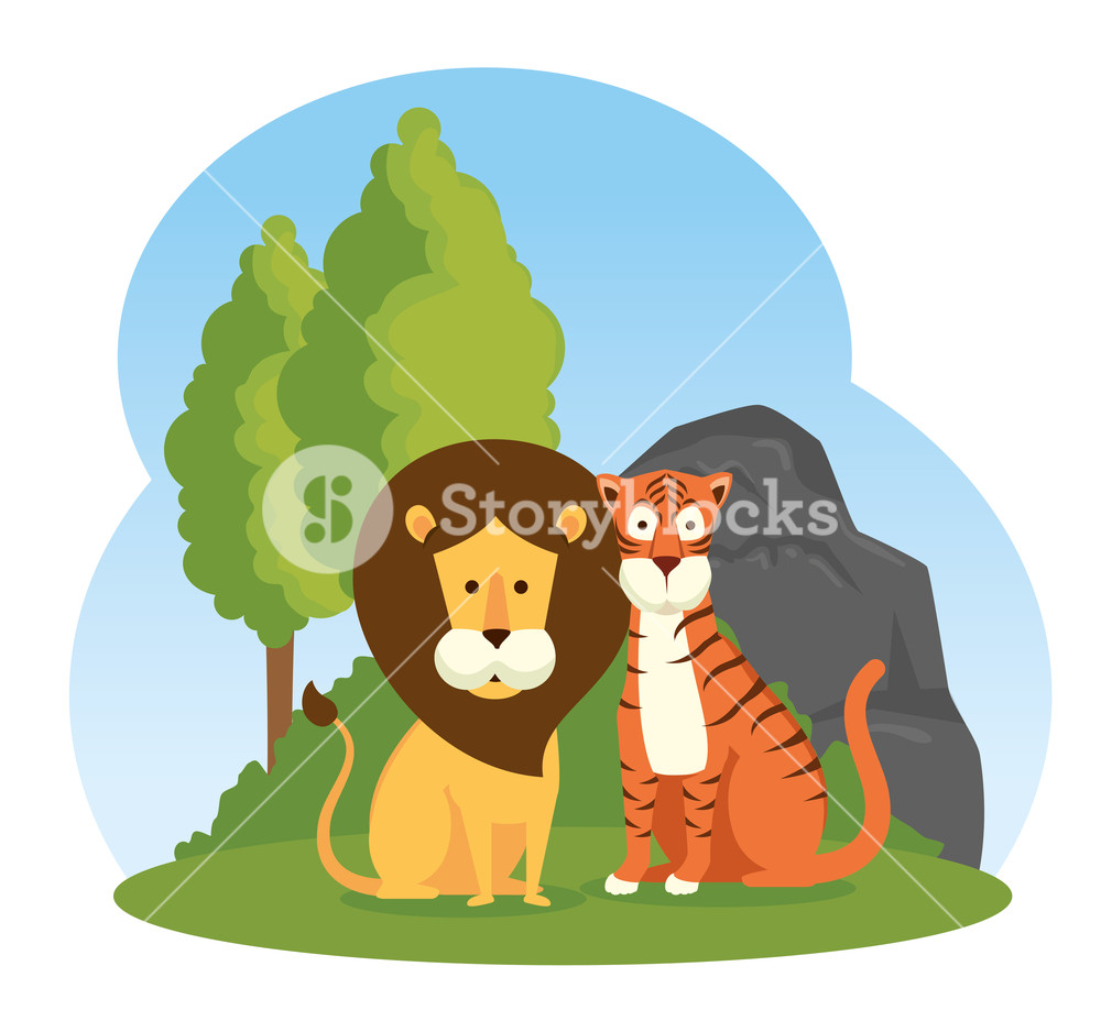 1000x938 Lion And Tiger Wild Animals Reserve Vector Illustration Royalty