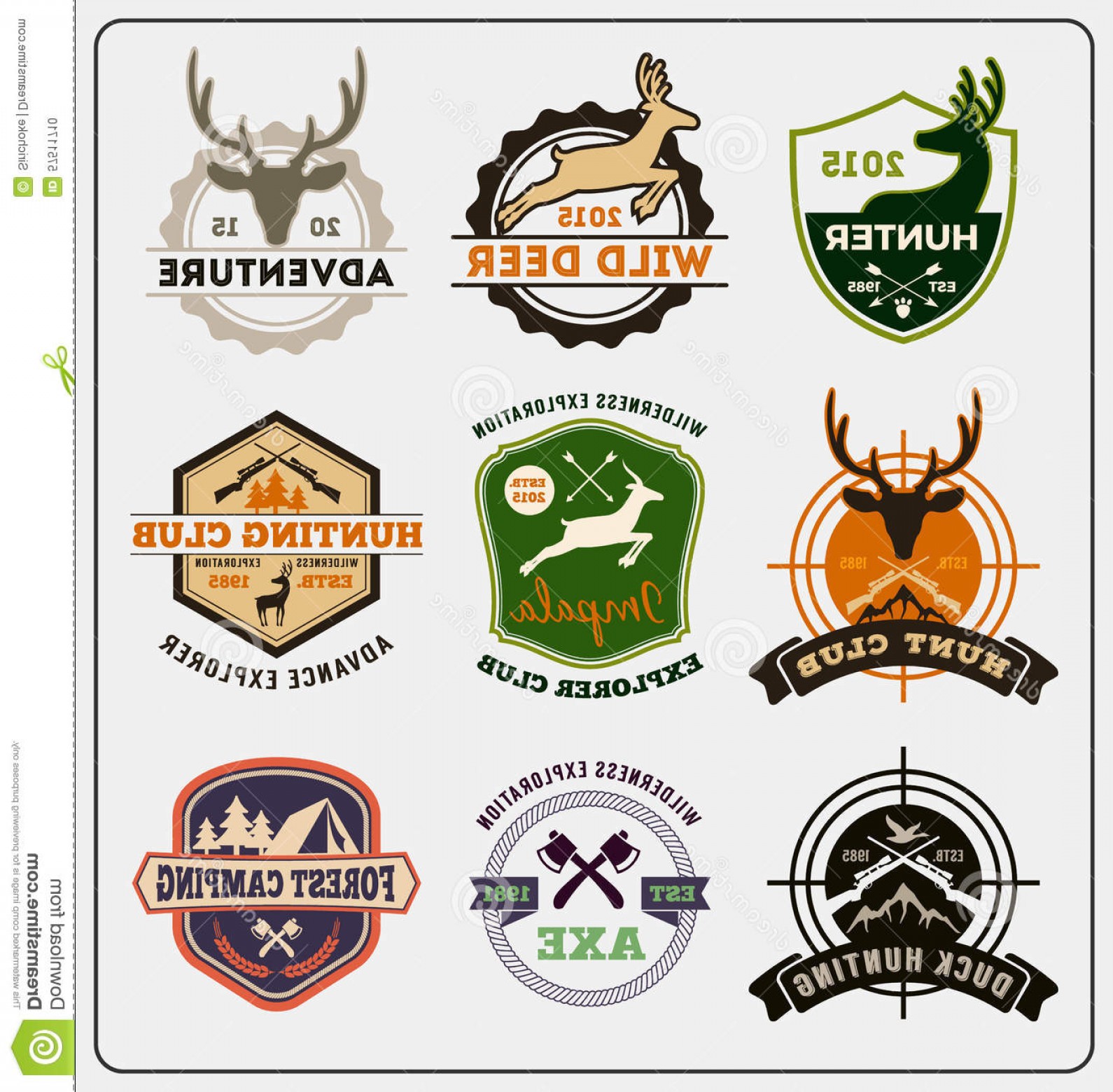 1590x1560 Stock Illustration Set Hunting Adventure Badge Logo Design Emblem