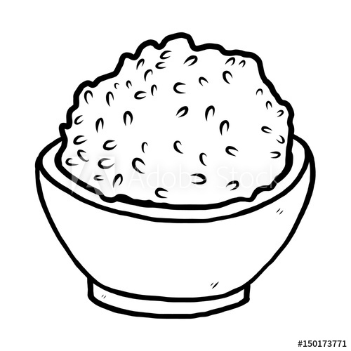 500x500 Rice Bowl Cartoon Vector And Illustration, Black And White, Hand