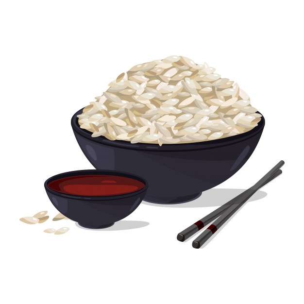 626x626 Japanese Food Bowl With White Rice Vector Illustrations Set