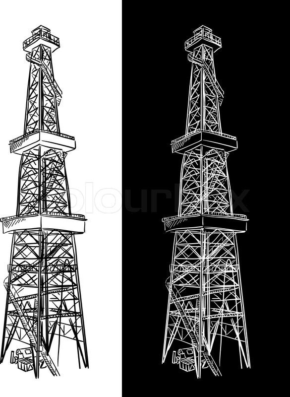 585x800 Oil Rig Vector Sketch Stock Vector Colourbox