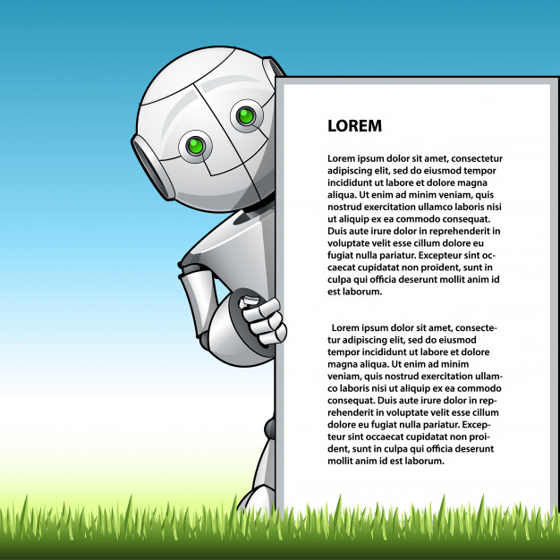 626x626 Funny Kid Robot Showing Advert Board Vector Premium Download