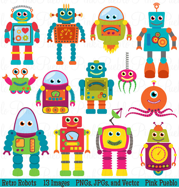 570x600 Robots Clip Art Clipart, Retro Robot Party Clipart Clip Art