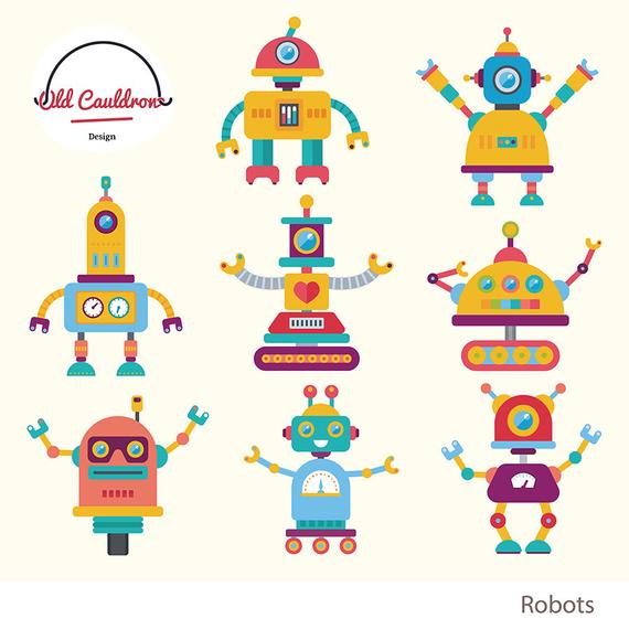 570x570 Robots Clipart Commercial Use Robot Clip Art Vector Clipart Etsy