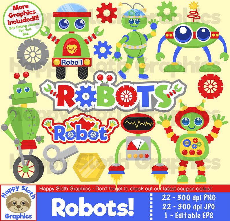 794x763 Robots Clipart Set Personal And Commercial Use Robot Vector Etsy