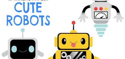 520x245 Vector Robot Cute Robot Clipart Instant Download Vector Art