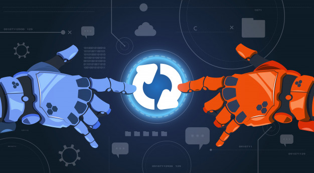 626x344 Robot Hands Touching Digital Button Of System Update On Modern