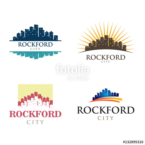 500x500 Rockford Illinois In Cityscape Skyline Silhouette Logo Stock