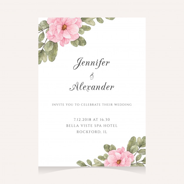 626x626 Watercolor Wedding Design With Pink Flowers Vector Premium Download