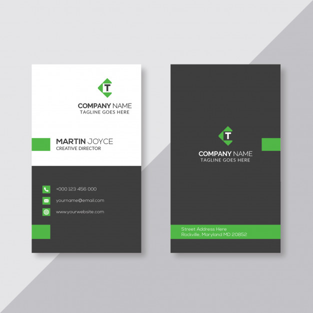 626x626 Black And White With Green Minimal Vertical Business Card Vector