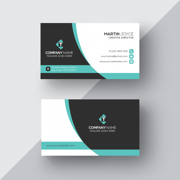 626x626 Corporate Black And White With Cyan Business Card Vector Premium