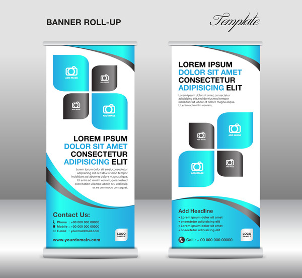 Roll Up Banner Stand Template Blue Styles Vector Free Download 600x552 Roll Up Banner Stand Template Blue Styles Vector Free Download