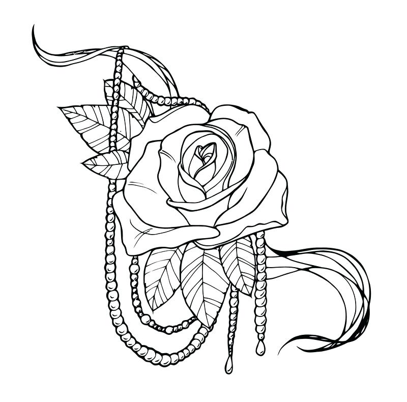 800x790 Beautiful Rose Tattoo Outline Black And White Illustration Stock