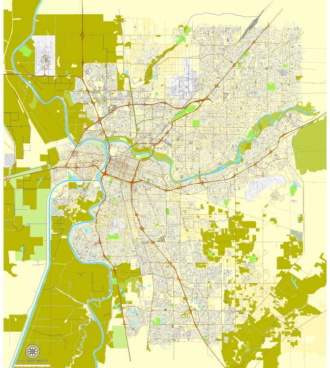 671x749 Sacramento Printable Map, California, Exact Vector Street City Plan