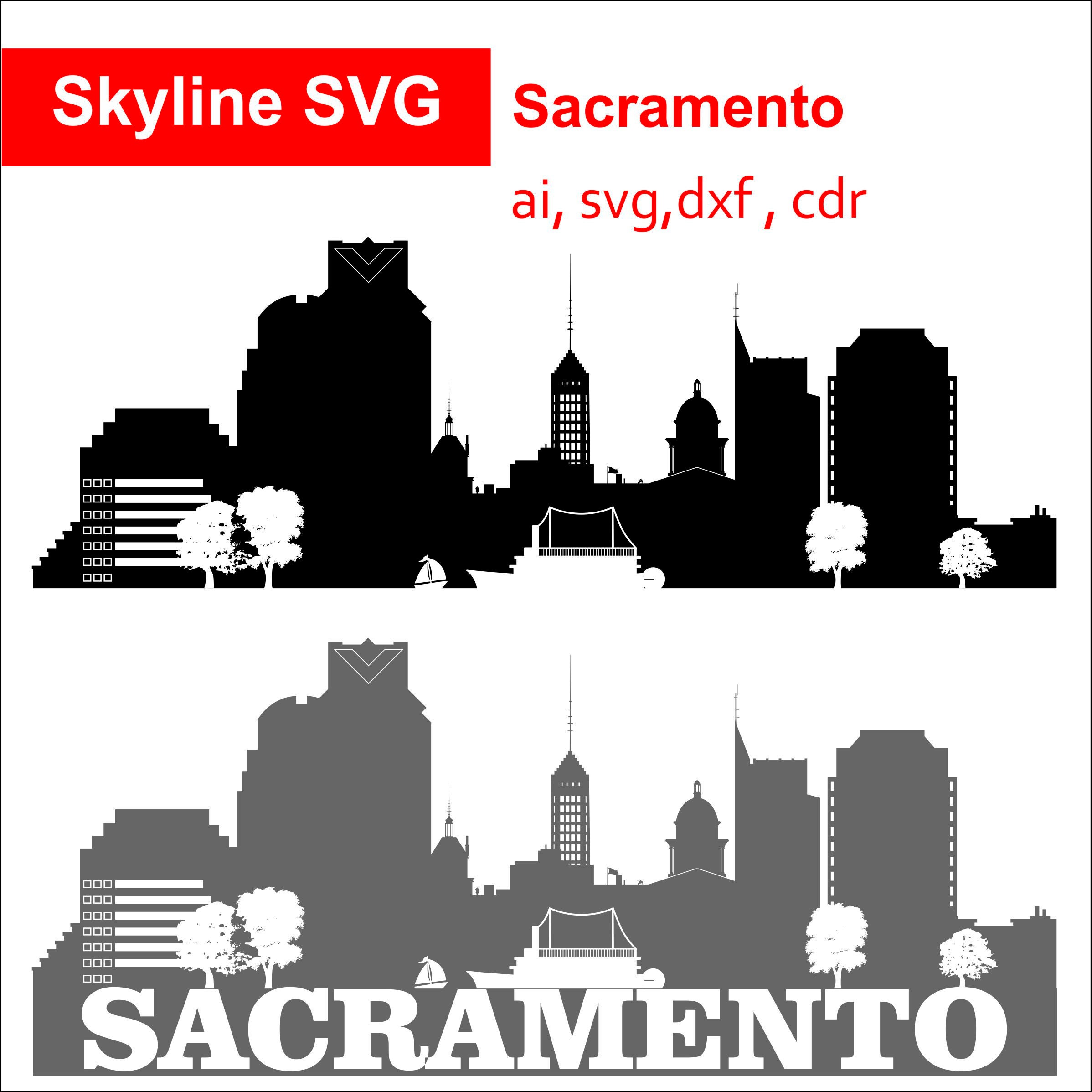 2396x2395 Sacramento Skyline Sacramento Vector California Etsy