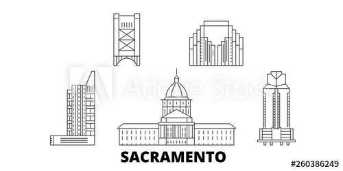 500x250 United States, Sacramento Flat Travel Skyline Set United States