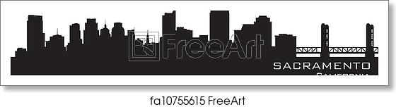 560x152 Free Art Print Of Sacramento, California Skyline Detailed Vector