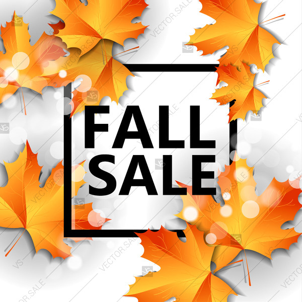 600x600 Fall Autumn Sale Blue Banner With Orange Oak Leaves Anniversary