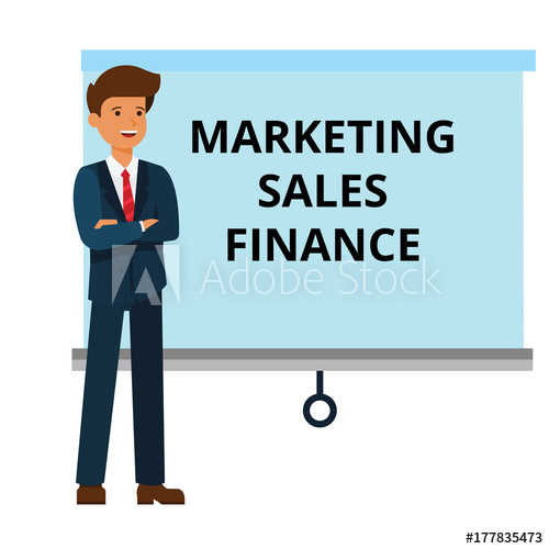 500x500 Businessman With Marketing, Finance, Sales Presentation Cartoon