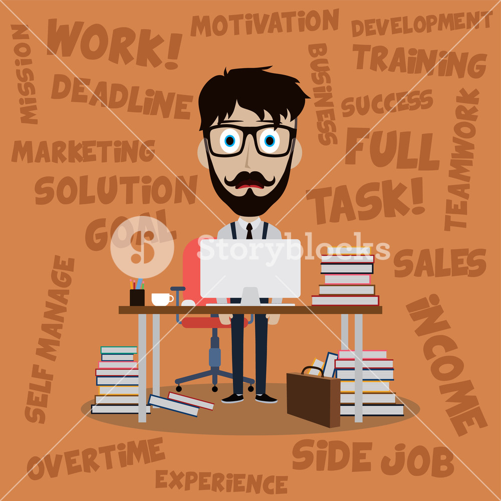 1000x1000 Worker Man Stress From Job Cartoon Vector Art Royalty Free Stock