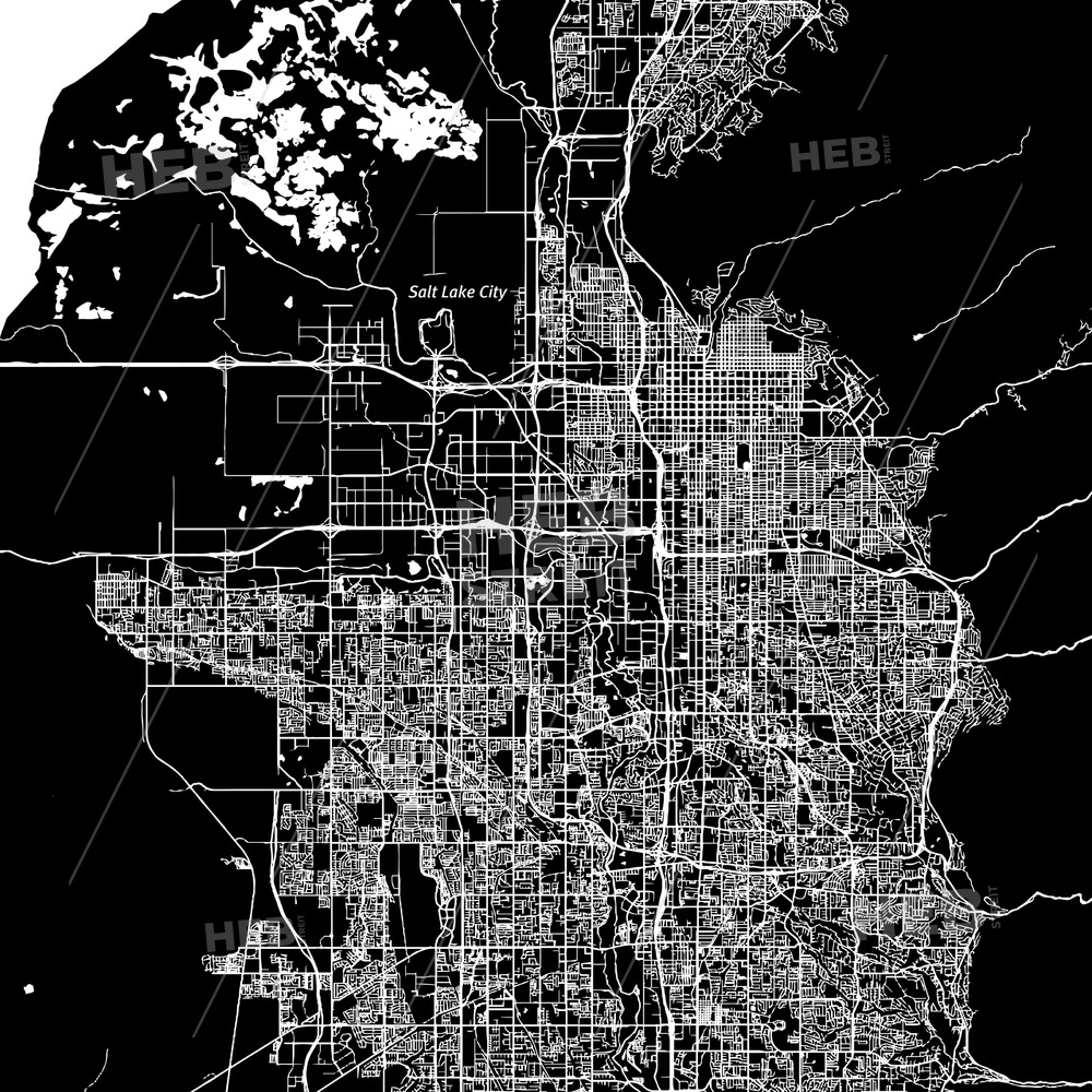 1000x1000 Salt Lake City, Utah, Downtown Map, Dark Hebstreits Sketches