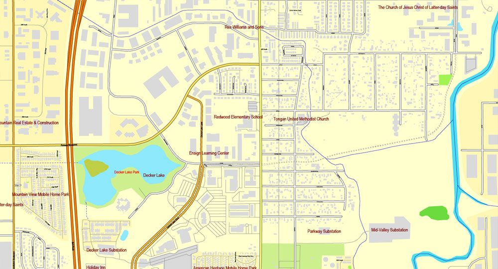 1000x540 Salt Lake City, Utah, Printable Vector Street City Plan Map