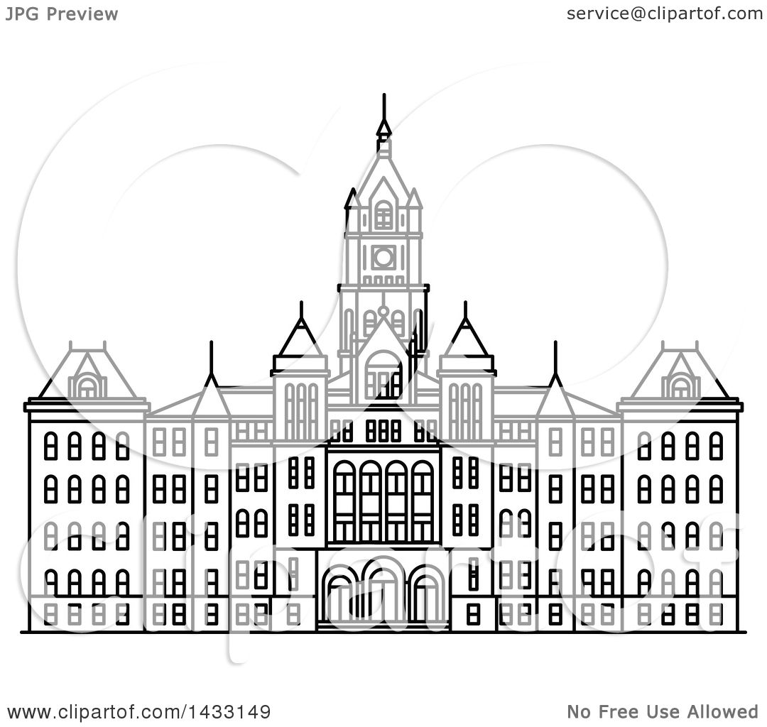 1080x1024 Clipart Of A Black And White Line Drawing Styled American Landmark