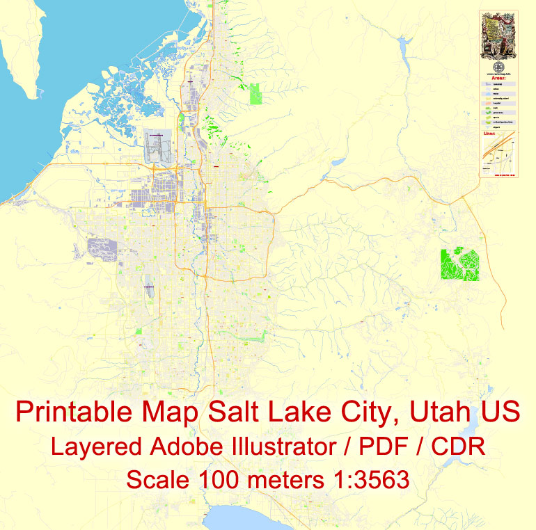 770x762 Map Salt Lake City Pdf Printable Editable Exact Vector City Plan
