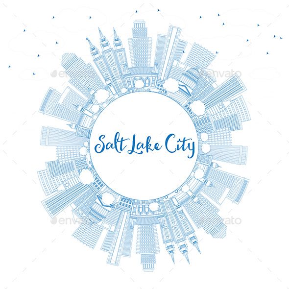 590x590 Outline Salt Lake City Skyline With Blue Buildings And Copy Space