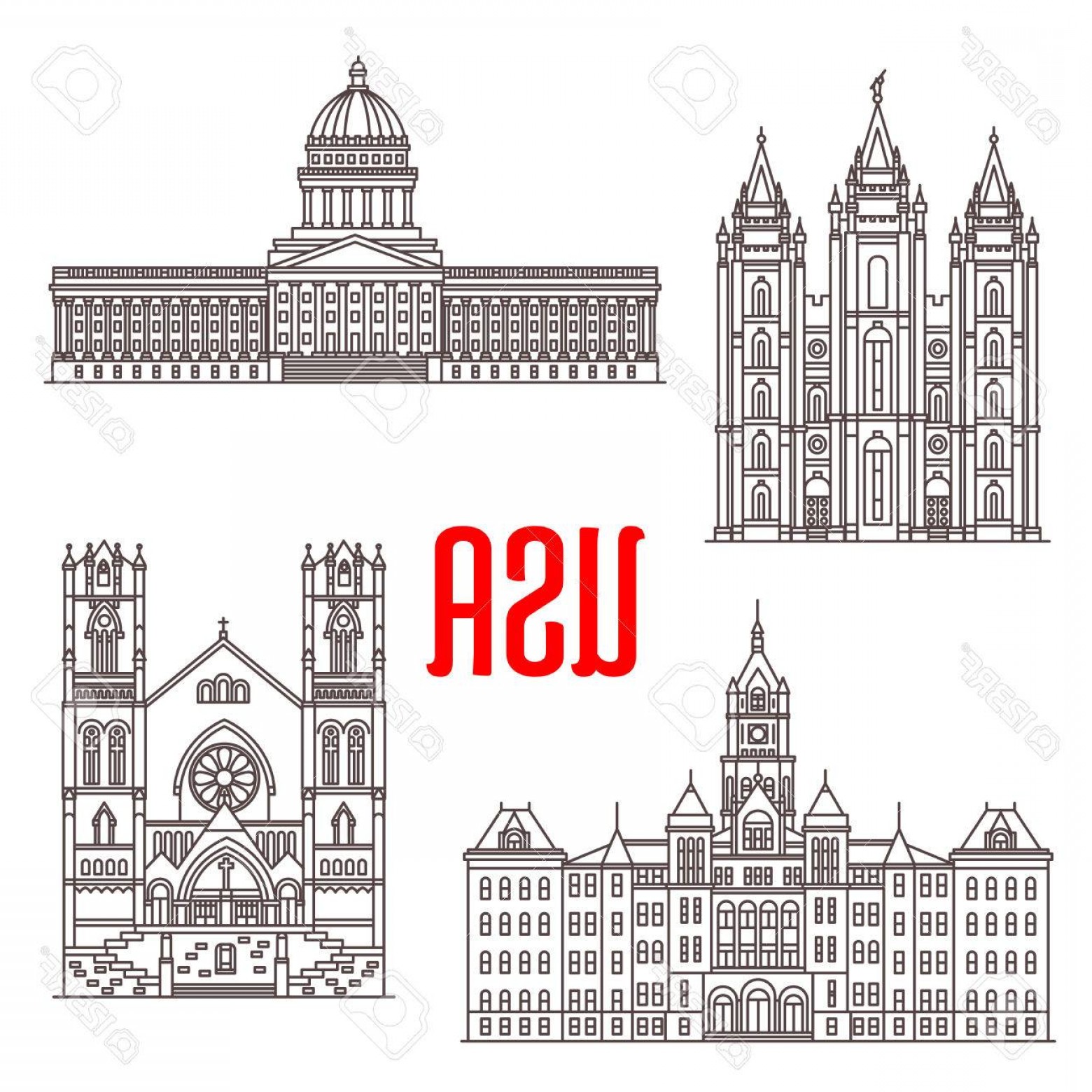 1560x1560 Photostock Vector Famous Buildings Symbols And Icons Of Us Salt