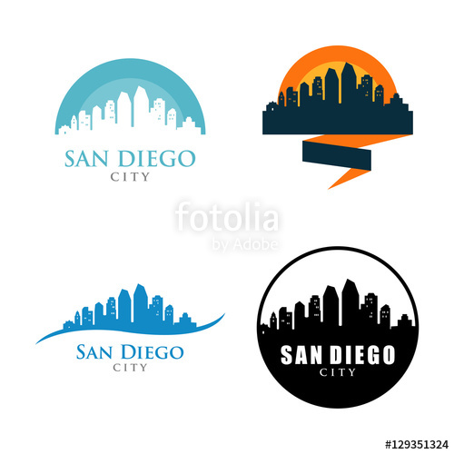500x500 San Diego City Skyline Landscape Logo Symbol Set Stock Image