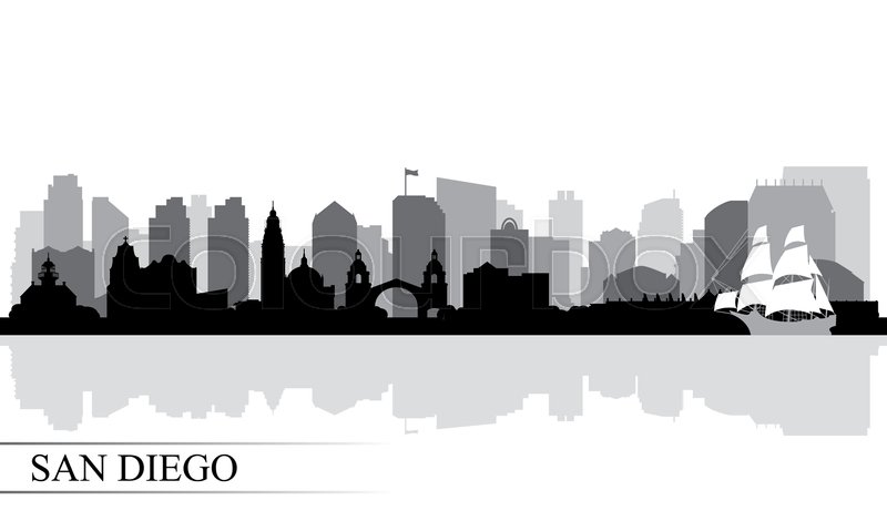 800x479 San Diego City Skyline Silhouette Stock Vector Colourbox