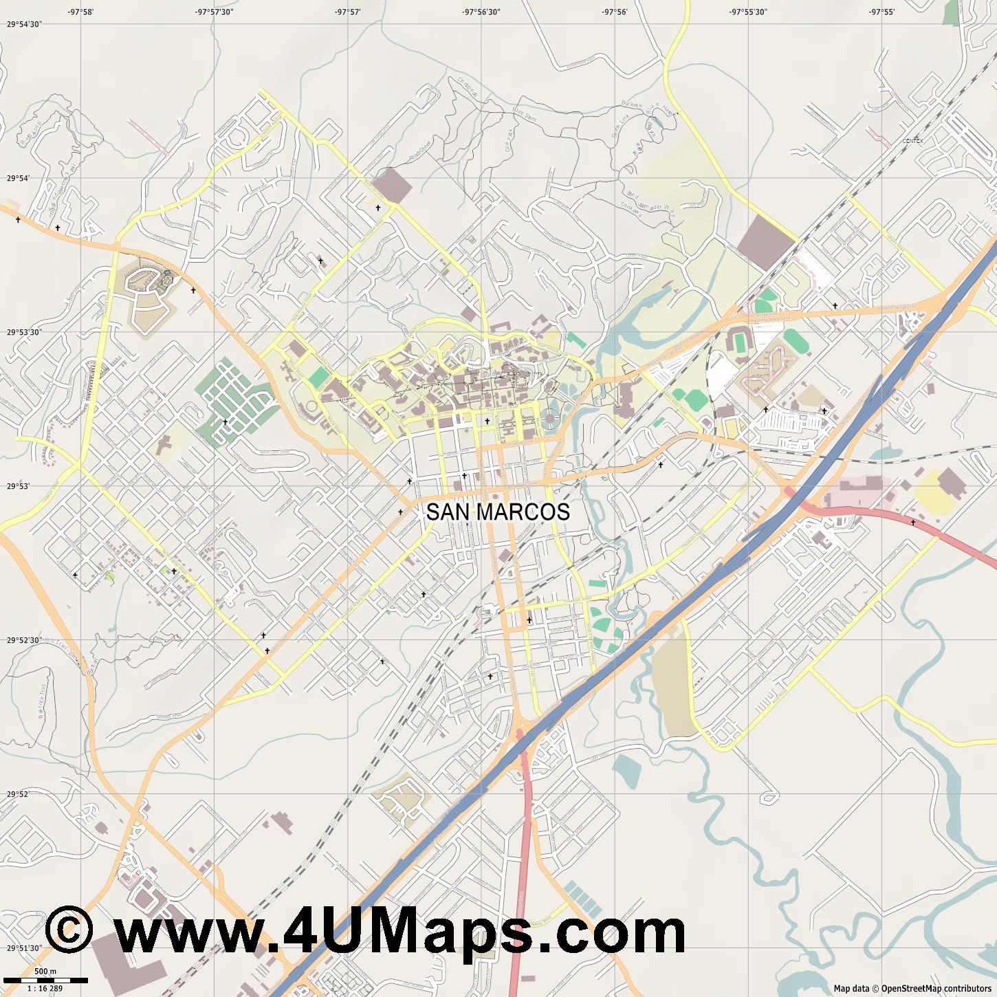 1450x1450 Pdf, Scalable Vector City Map San Marcos