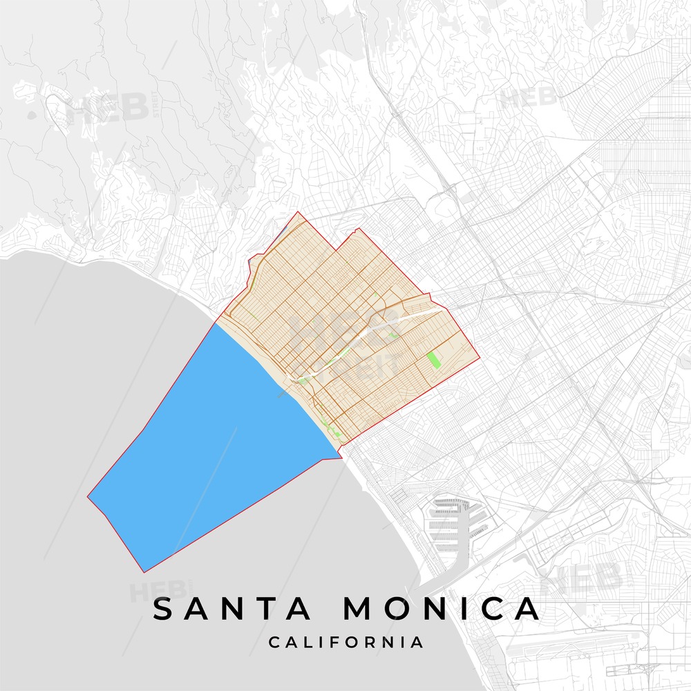 1000x1000 Vector Map Of Santa Monica, California, Usa Hebstreits Sketches