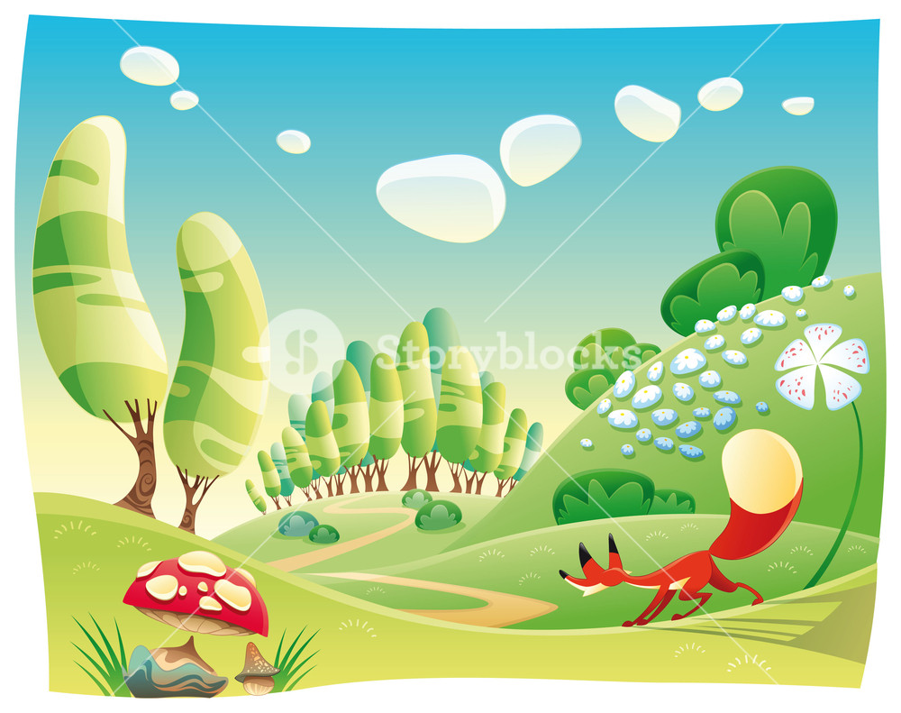 Fox In The Wood Funny Cartoon And Vector Scene Royalty Free 1000x791 Fox In The Wood Funny Cartoon And Vector Scene Royalty Free