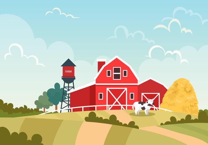 Red Barn On The Farm Vector Scene 700x490 Red Barn On The Farm Vector Scene