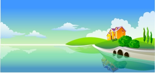 Oriental Scenery Painting House Lake Icons Colorful Decor Free 519x244 Oriental Scenery Painting House Lake Icons Colorful Decor Free