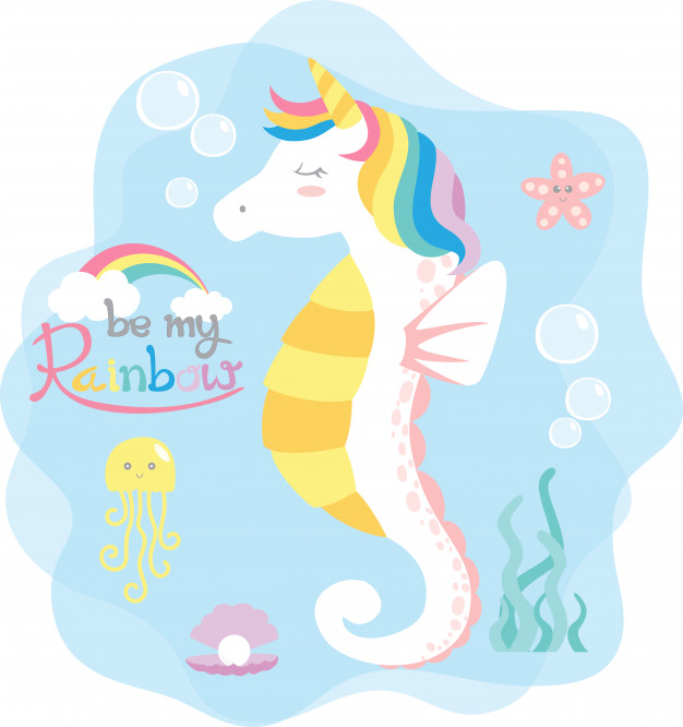 626x666 Seahorse Rainbow Vector Premium Download