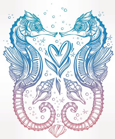 379x455 Vector Seahorse With Heart Line Premium Clipart